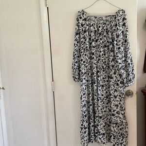 Old navy blue white flower print cotton dress sz xl